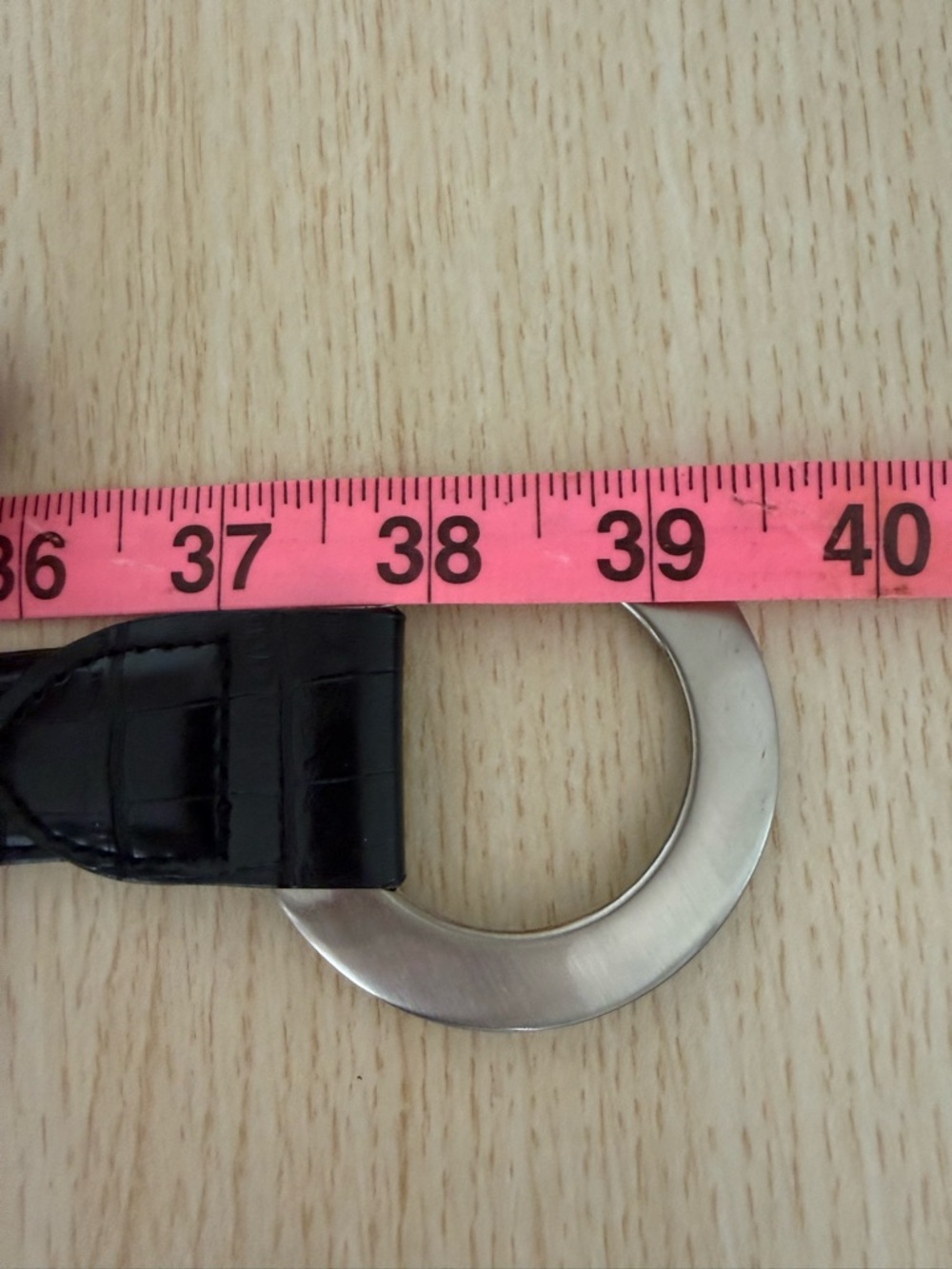 Vintage Black Leather Slide Belt | Croc Texture Minimal Silver Buckle - Picture 6 of 8